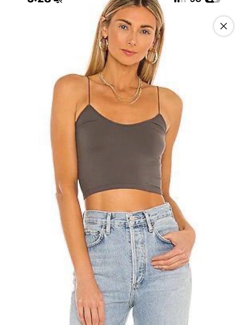 Free People Slim Cropped Spaghetti Strap Tank Top - Charcoal